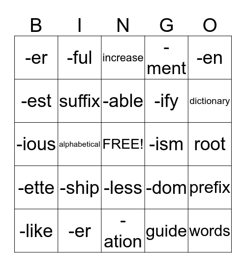 Language Arts Bingo Card