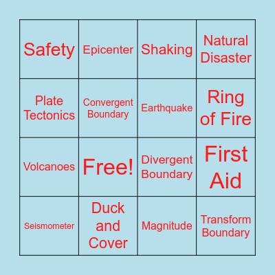 ALL ABOUT EARTHQUAKES! Bingo Card