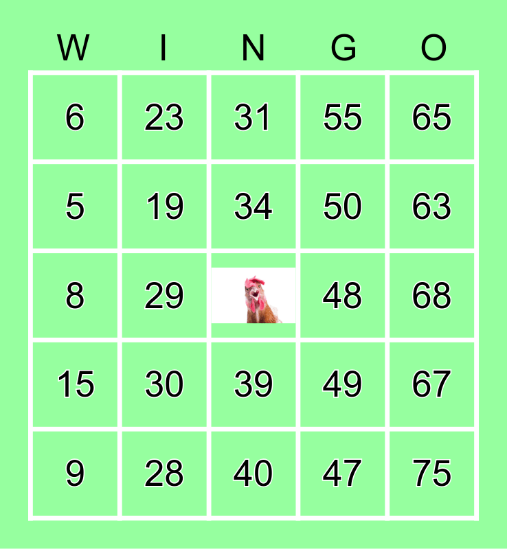 Bingo Wings Round 2 Next Round Bingo Card