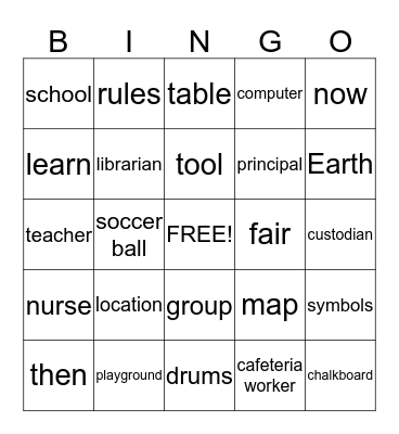 Unit 1 Going to School Bingo Card