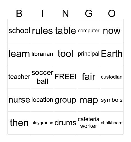 Unit 1 Going to School Bingo Card