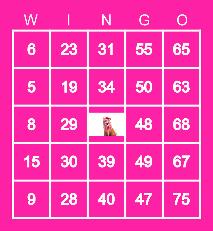 Bingo Wings Round 1 Next Round Bingo Card