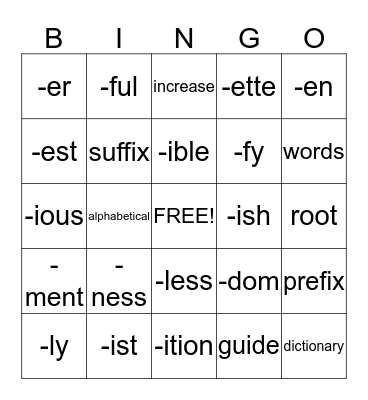Language Arts Bingo Card