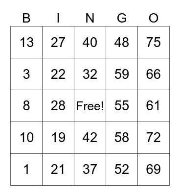 My Bingo Card Bingo Card