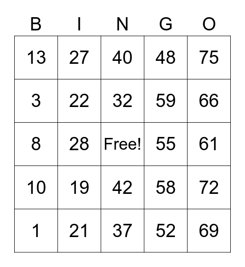 My Bingo Card Bingo Card