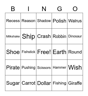 R and SH Bingo Card