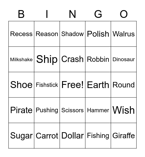 R and SH Bingo Card