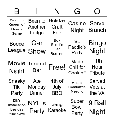 Club 2121 Bingo Card