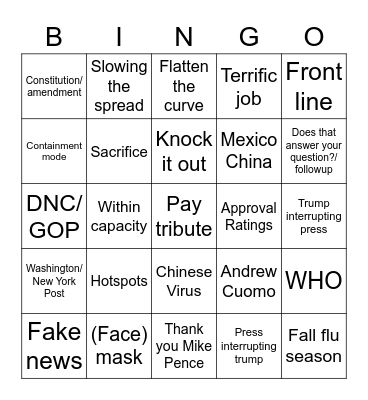 Covid Bingo Card