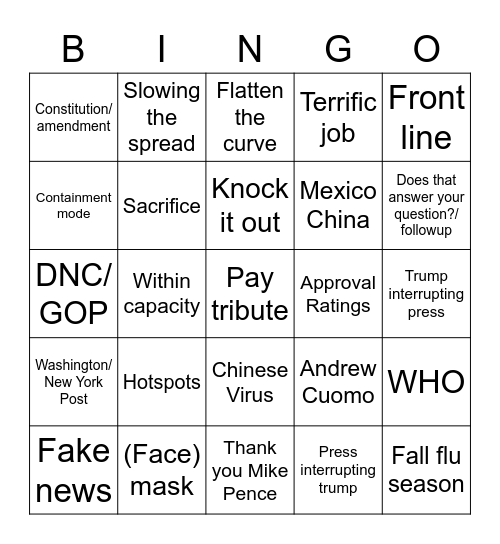 Covid Bingo Card