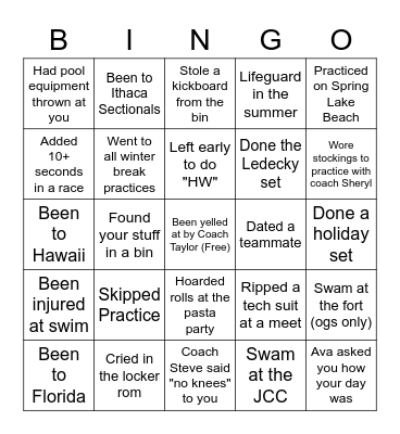 Barracudas Bingo Card