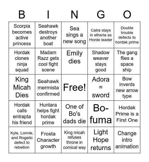 She-Ra season 4 Bingo Card