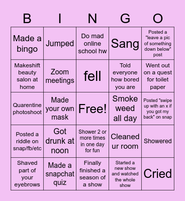 Quarentine Bingo Card