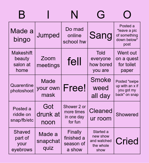 Quarentine Bingo Card