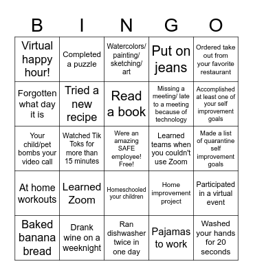 What have you done so far this quarantine? Bingo Card