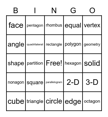 GEOMETRY BINGO Card