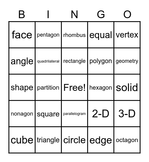 GEOMETRY BINGO Card