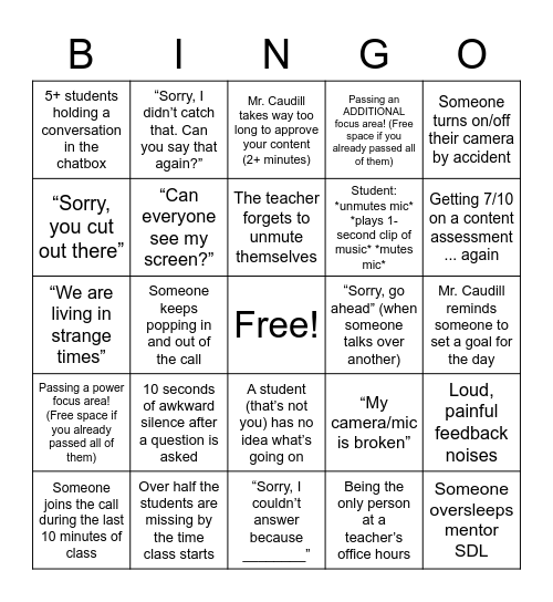 Everest Google Hangouts BINGO Card