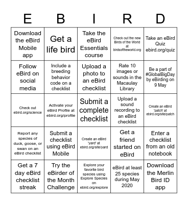 eBird May 2020 bingo Card