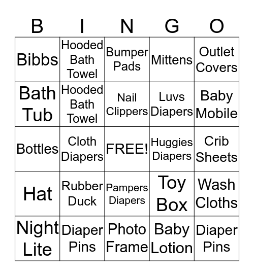 Rachel's Baby Bingo Card