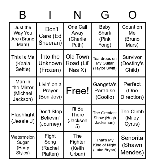 Music Bingo Card