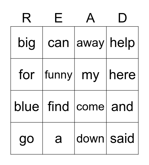Pre-Primer Dolch Words (First 14 words) Bingo Card