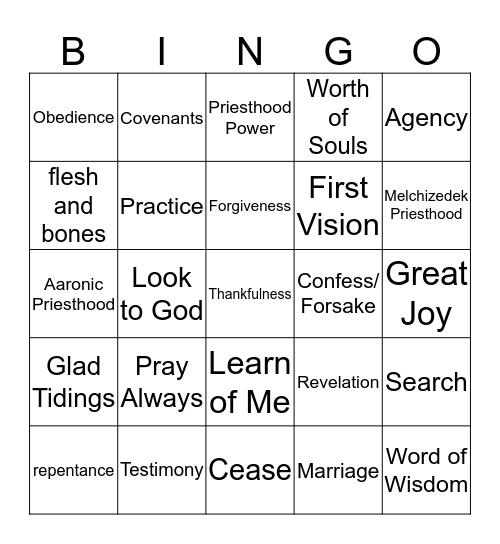 D&C Scripture Mastery Bingo Card