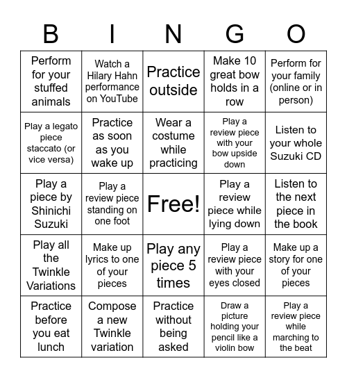 Practice Bingo 2 Bingo Card
