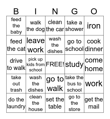 Daily Activities  Bingo Card