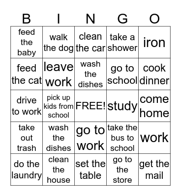 Daily Activities  Bingo Card