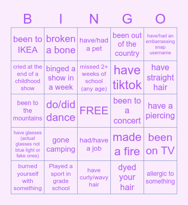Random Things Bingo Card