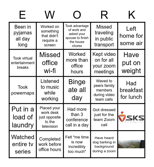Work from home : BINGO. Bingo Card
