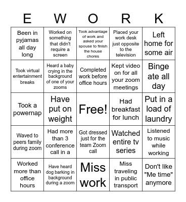 E-Work Bingo Card