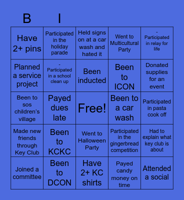Coral Glades Key Club Bingo Card