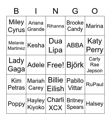 Gay Pop bingo Card