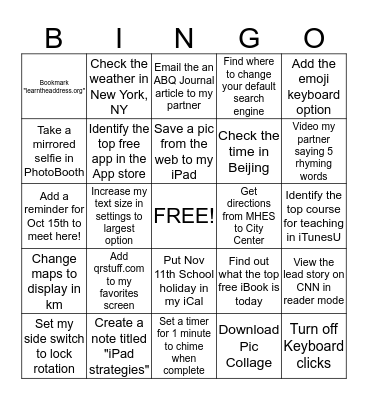 iPad Bingo! Bingo Card