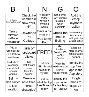 iPad Bingo! Bingo Card