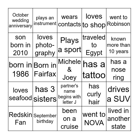 Initial Impression Bingo Card