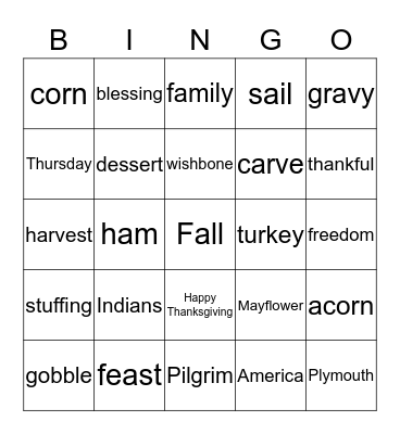 HAPPY THANKSGIVING Bingo Card