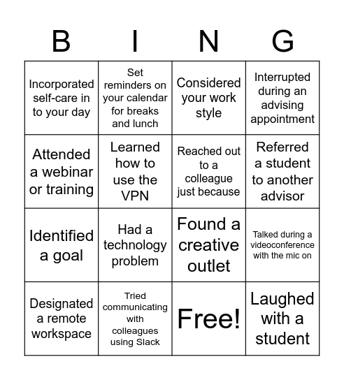 USU Advisor Bingo Card