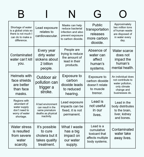 ENVIRONMENTAL DETERMINANTS Bingo Card