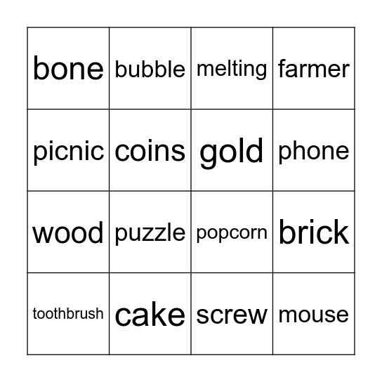 Phonics Bingo Card