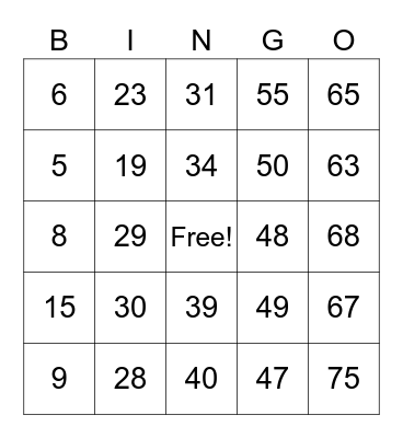 Covid- 19 Bingo Card