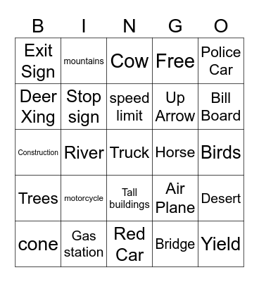 ROAD TRIP BINGO Card