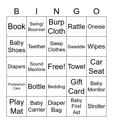 Baby Shower Bingo Card