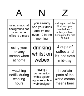 GSSO ANZ Bingo Card