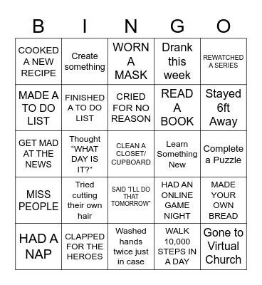 ISOLATION  Bingo; Have you... Bingo Card