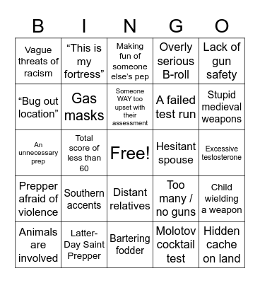 Doomsday Prepper Bingo Card