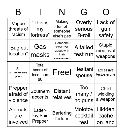 Doomsday Prepper Bingo Card