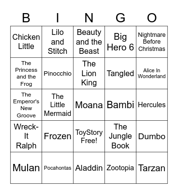 Disney Bingo Card